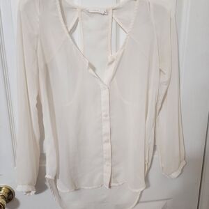 Lush Cream Sheer Button-Up Blouse Size XS